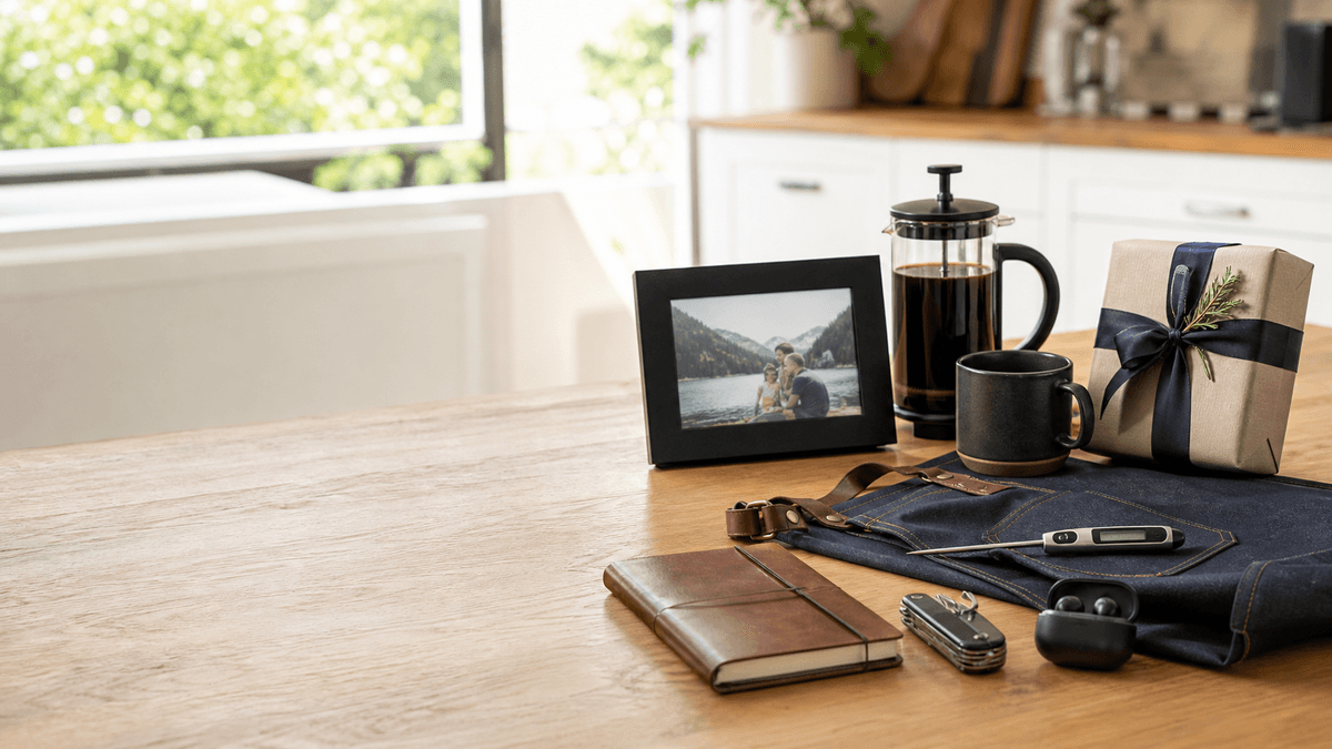 A polished Father's Day gift table with practical gift ideas